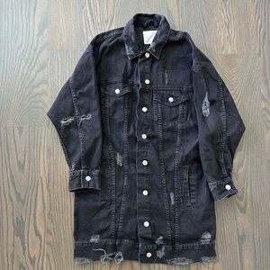 Zara Black Jean Jacket Destroyed Ripped Denim Size S